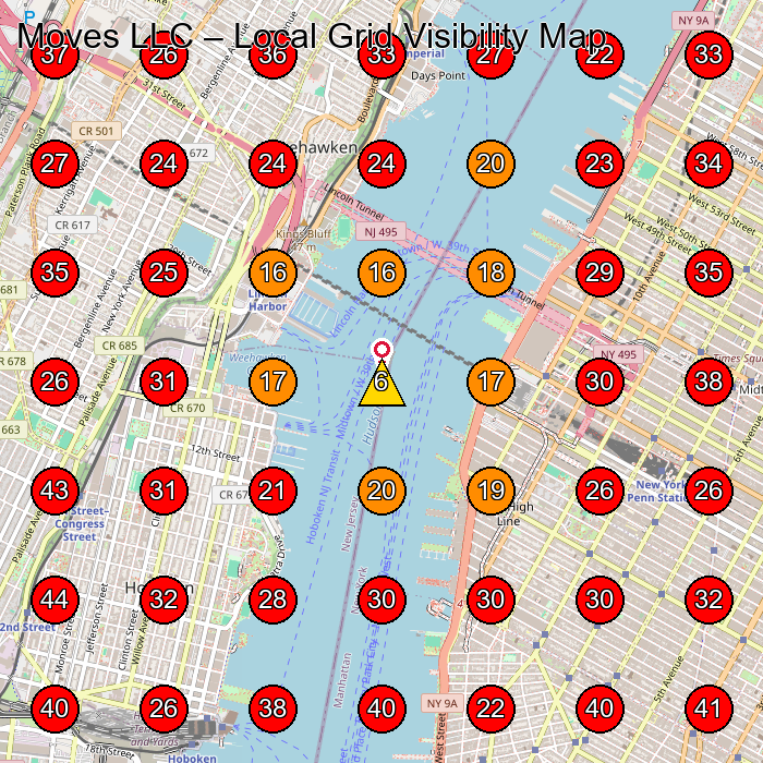 Moves LLC GeoGrid visibility map for Moving Company in New York